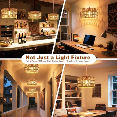 Miniatura 7 de Lámparas Colgantes de Ratán Luz Colgante Luces Colgantes Cable de 16.4 pies con Enchufe Lámpara Colgante que se Enchufa a Toma de Pared Iluminación