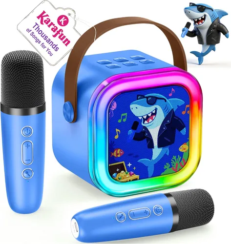 Miniatura 21 de IROO - Máquina de karaoke para niños y adultos, minialtavoz Bluetooth portátil con 2 micrófonos inalámbricos y luces de fiesta, para celular, regalo