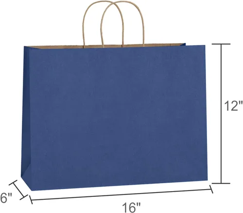 Miniatura 2 de BagDream 100 bolsas de papel kraft de 16 x 6 x 12 pulgadas con asas a granel, bolsas de compras grandes para regalos, comestibles, mercancías, Azul