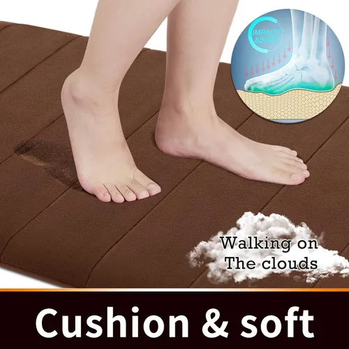 Miniatura 3 de Yimobra Tapete de baño marrón, súper suave, absorbente, de espuma viscoelástica, antideslizante, de secado rápido, lavable a máquina, tapete