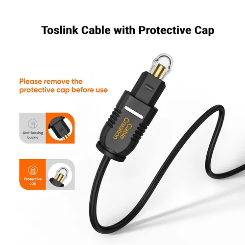 Miniatura 3 de CableCreation Cable de audio digital óptico de 3.3 pies, cable Toslink de fibra óptica delgada chapado en oro S/PDIF para cine en casa, barra