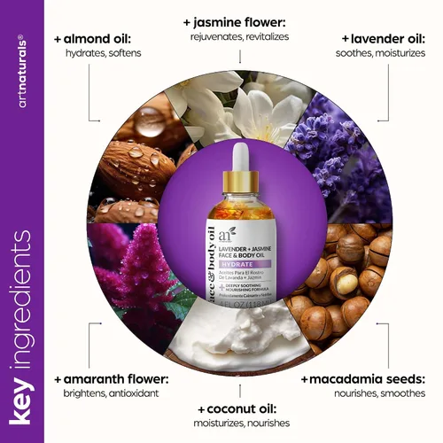 Miniatura 5 de Artnaturals Aceite facial orgánico de lavanda + jazmín, 4.0 onzas, para cuerpo y cabello, 100% natural, hidrata, rejuvenece y mejora tu piel, aceite
