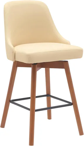 Armen Living Sicily Modern Farmhouse Taburete giratorio de madera de nogal de 26 pulgadas de altura para encimera de isla de cocina, en piel Crema