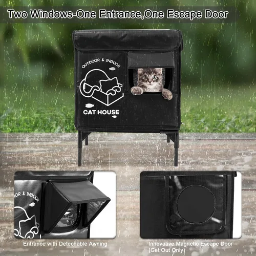 Miniatura 3 de Casa para gatos al aire libre, refugio elevado indestructible para gatos resistente a la intemperie con puerta de escape, exterior impermeable
