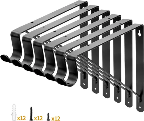 Miniatura 12 de Yarssihha Paquete de 2 Soportes para Barra de Armario, Soporte de Estante de Armario Montado en Pared de 12 x 10.4 Pulgadas, Soporte Negro