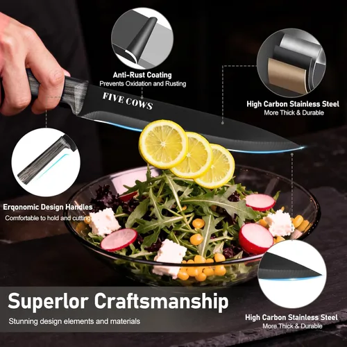 Miniatura 4 de Juego de Cuchillos de Cocina de 16 Piezas con Bloque y Tabla de Cortar - Cuchillos Alemanes de Acero Inoxidable, Afilador Integrado, Apto para Negro
