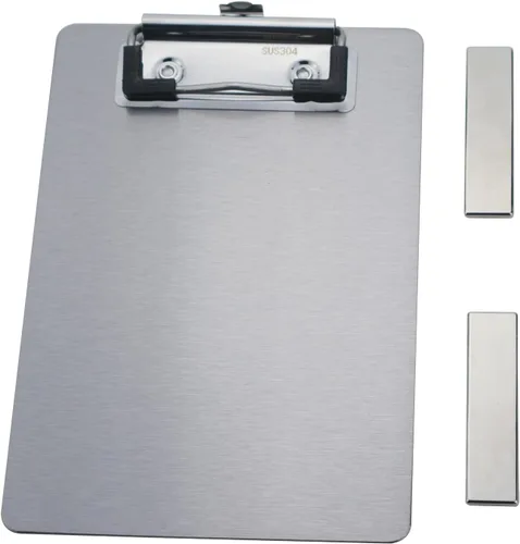 Portapapeles magnéticos de acero inoxidable de 4x6, portapapeles de metal mini con clip de perfil bajo 304, pizarra negra para nevera, plantillas