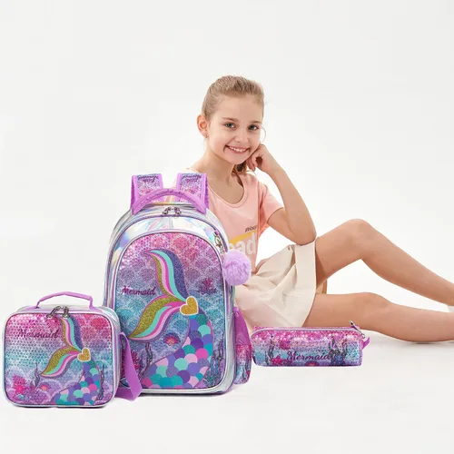 Miniatura 16 de Mochila para niñas de 16 pulgadas, mochilas para niñas para la escuela, mochila de lentejuelas con lonchera para estudiantes de primaria
