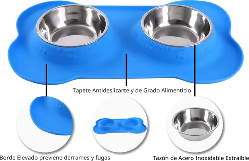 Miniatura 3 de Hubulk - Comedero doble de acero inoxidable con base de silicona antideslizante antiderrames y pala para alimento, para perros pequeños, medianos