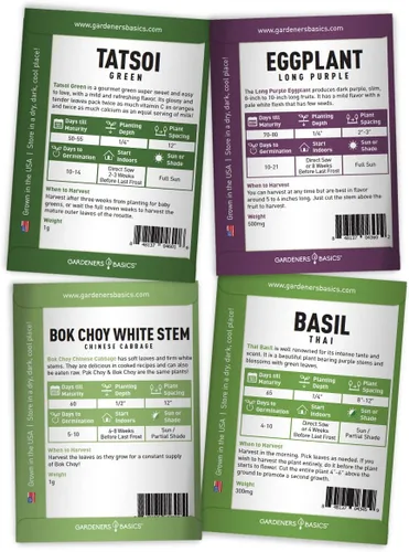 Miniatura 6 de Gardeners Basics, Semillas de verduras asiáticas para plantar 8 paquetes Bok Choy, Michihili (Napa) col china, tatsoi, cebolla, rábano blanco