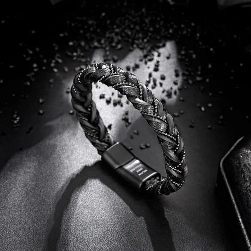 Miniatura 3 de murtoo Pulseras "Grilletes de la Libertad" para hombre, pulseras de cuero trenzado para hombre con cadenas de acero y cierre magnético, regalo