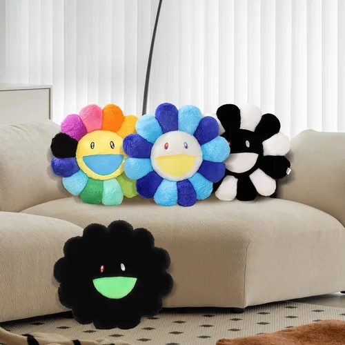 Miniatura 8 de Almohada de flores, almohada colorida en forma de flor, cojines de piso de cara sonriente, lindas almohadas de felpa de girasol, almohadas