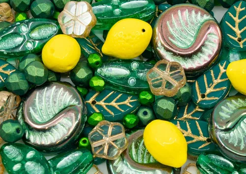 Miniatura 70 de 2.1 oz (60 g) de mezcla de cuentas focales de vidrio con flores, cuentas checas de cristal talla de mesa y pulido con fuego, PG Verde Verde focal