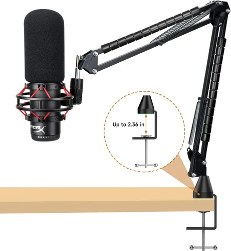 Miniatura 2 de Para HyperX Quadcast Boom Arm - Brazo de micrófono mejorado con cubierta de micrófono para reducir los ruidos del viento y funda de cable, soporte