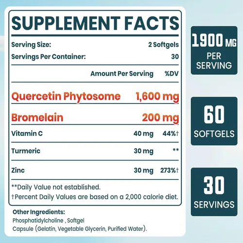 Miniatura 7 de Fitosoma de quercetina liposomal, quercetina con bromelina, zinc y vitamina C, complejo de fitosomas bioactivos, absorción 20 veces mayor - 60