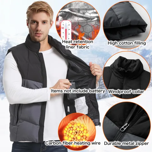 Miniatura 4 de PANGTIKU Chaleco térmico para hombres y mujeres, 17 zonas de calefacción, chaleco eléctrico USB, chaqueta térmica para invierno (batería no incluida)