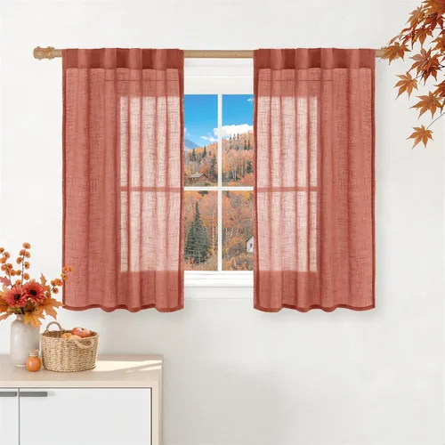 Miniatura 43 de LAMIT Cortinas de lino beige de 30 pulgadas de largo para ventanas pequeñas, cortinas semitransparentes filtrantes de luz, pestaña trasera