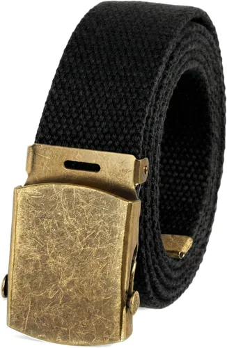 Cinturón de lienzo, estilo militar con hebilla de bronce antiguo, 50 pulgadas de largo