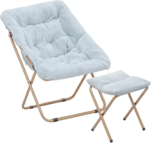 Miniatura 13 de Magshion Silla plegable de gran tamaño para adultos, silla de lectura con otomana, asiento circular esponjoso de piel sintética, cómoda silla