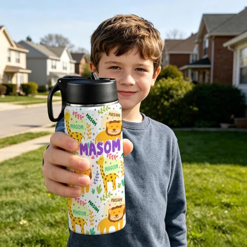 Miniatura 2 de Personalized Kids Water Bottle with Name, 18oz Insulated Stainless Steel Straw, Leak Proof BPA-Free Water Bottle for School, Sports & Travel, Custom