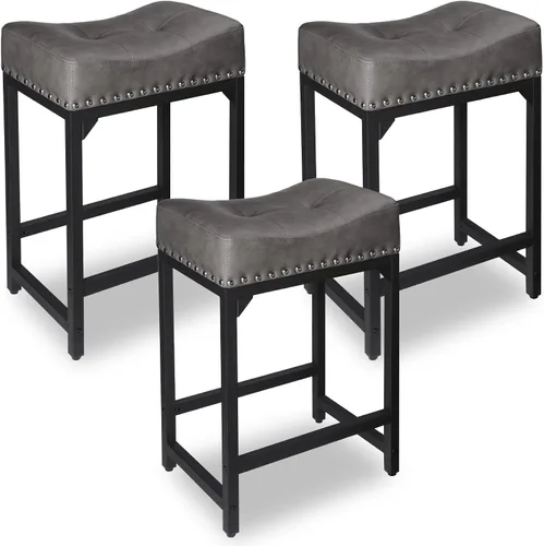Miniatura 15 de Juego de 2 taburetes de bar de altura de mostrador para isla de cocina, taburetes de bar negros de 24 pulgadas, taburetes de bar sin espalda