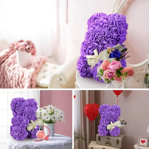 Miniatura 3 de Regalos para madre, regalo de oso de rosas para mujeres, regalos de cumpleaños para novia, esposa, oso de flores con collar "I Love You" en 100