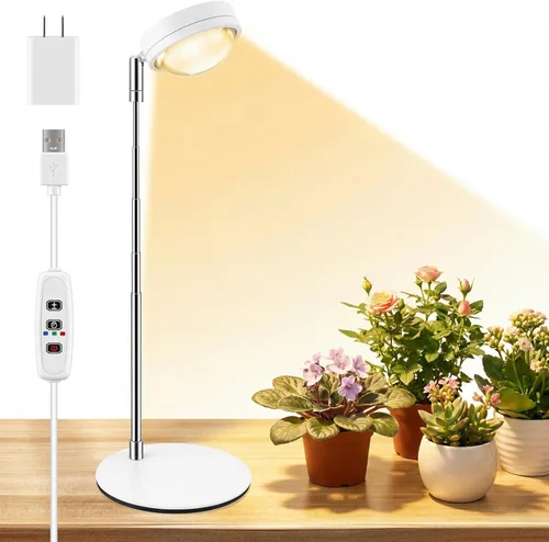 Miniatura 8 de Luz de cultivo de plantas, luces LED de espectro completo con base de metal, lámparas de cultivo de plantas de escritorio con temporizador