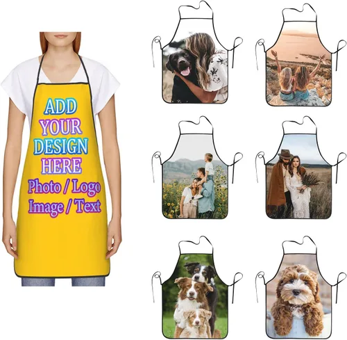 Miniatura 32 de Delantal de cocina personalizado con logotipo de texto fotográfico, delantal unisex personalizado para camarero de restaurante para hornear barbacoa
