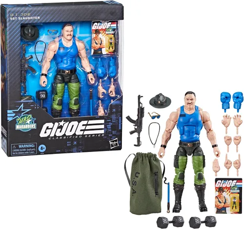 Miniatura 14 de G.I. Joe Serie clasificada #129, Mad Marauders SGT Slaughter, figura de acción coleccionable de 6 pulgadas con 18 accesorios