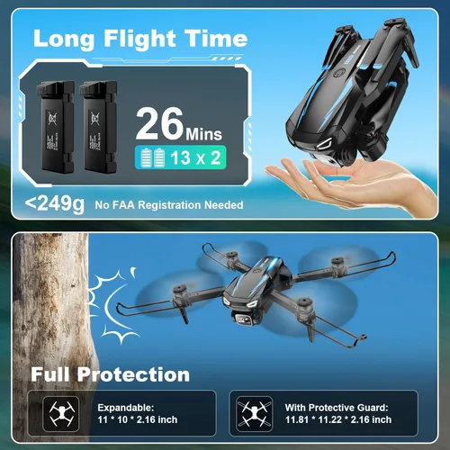 Miniatura 6 de Drone con cámara 1080P, cuadricóptero plegable de control remoto para adultos principiantes, mini dron con vuelo estable, vuelo de punto de ruta