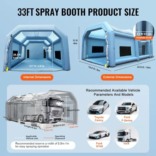 Miniatura 8 de VEVOR - Carpa inflable para pintar coches y camiones, gran refugio portátil con dos sopladores de alta potencia de 950W+1100W, refugio de pintura