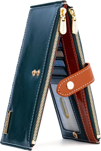 Miniatura 16 de ANDOILT - Cartera de cuero genuino para mujer con bloqueo RFID para tarjeta de crédito con cremallera