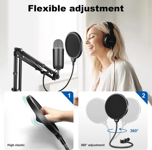 Miniatura 5 de Aokeo - Filtro pop profesional para micrófono, máscara protectora para Blue Yeti y cualquier otro micrófono, pantalla pop de viento de doble capa