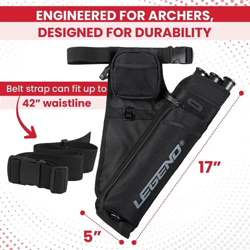 Miniatura 5 de LEGEND First Archery - Funda para flechas, carcaj de cadera con cinturón ajustable y 3 tubos de flecha, material de nailon duradero con ranura en T