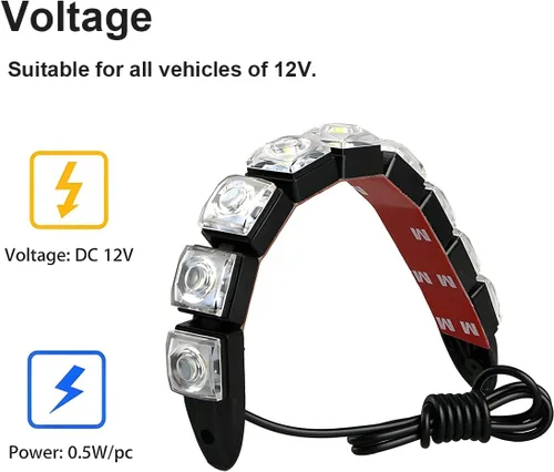 Miniatura 4 de 2 piezas de 9 LED tira de luces de circulación diurna DRL, lámpara antiniebla de punto brillante flexible, luz de alto poder de despeje, accesorios