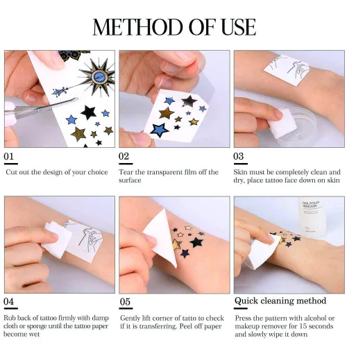 Miniatura 6 de Tatuajes temporales metálicos de más de 120 años para mujeres, adolescentes, niñas, tatuajes dorados y plateados, con purpurina, impermeables