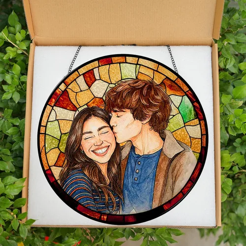 Miniatura 6 de Foto personalizada para parejas con vitrales de imitación para parejas, retrato de fotos para colgar en la ventana, regalo para él y él, regalo
