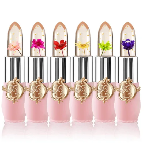 Miniatura 14 de BestLand - Set de 3 piezas/conjunto de lápiz labial de gelatina floral, bálsamo hidratante que cambia de temperatura, color mágico que cambia, 3