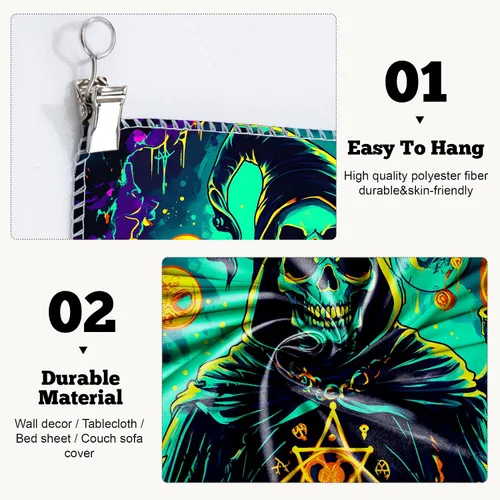 Miniatura 3 de BVBOX Tapiz de Halloween con luz negra, reactivo a los rayos UV que brilla en la oscuridad, póster de tapiz trippy con luz negra para sala de estar