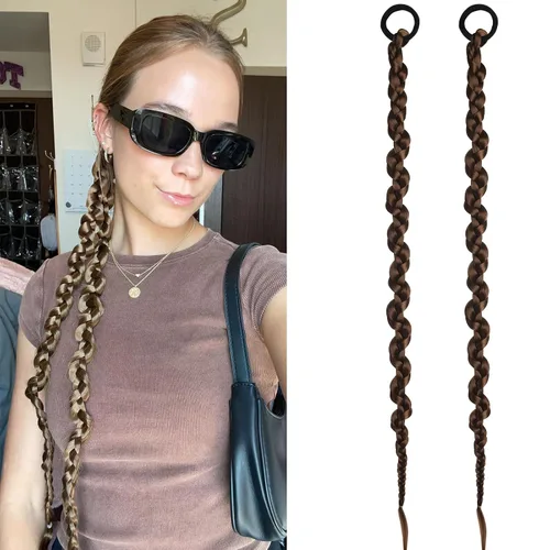 Miniatura 7 de Dreamlover Extensiones de cabello trenzado, cola de caballo para mujeres negras, color negro, 2 piezas