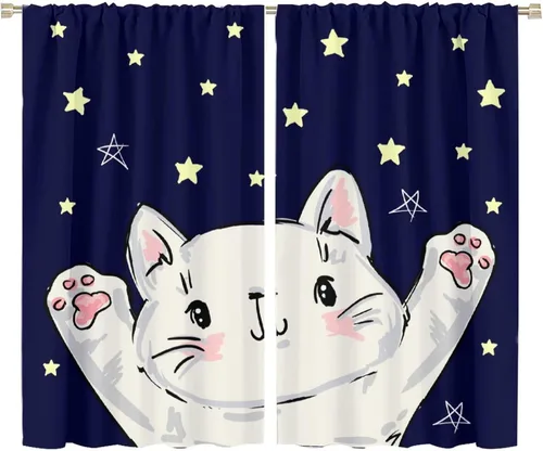 Miniatura 29 de Cortinas opacas de gato abstracto, arte simple, universo planeta, dibujos animados, lindo, divertido, colorido, gato, azul, niños, niñas, niños