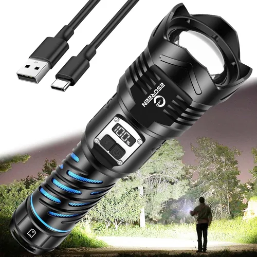 Miniatura 10 de Linternas recargables de 10000 lúmenes altos, largo alcance, 5000 pies, linterna LED súper brillante USB C, alta potencia, multifuncional