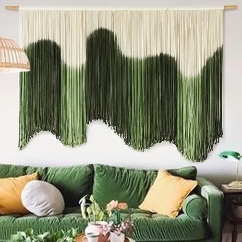 Miniatura 10 de IOWER Colgante de Pared de Macramé Grande Azul Teñido por Inmersión Arte de Fibra Tapiz, Decoración de Pared Boho Hecha a Mano para Sala de Estar