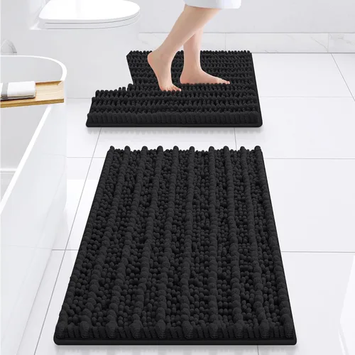 Miniatura 13 de Smiry Juego de 2 alfombras de baño, suaves y absorbentes, parte trasera de goma antideslizante, lavables a máquina, juego de alfombras de baño