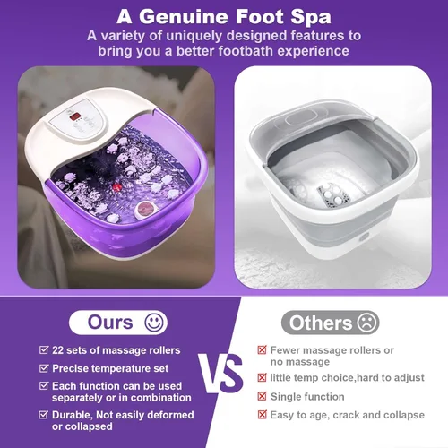 Miniatura 6 de ECARBME Masajeador de baño de pies con calor, vibración, control de temperatura, chorros, burbujas y sal de Epsom, bañera de baño de pies con 22