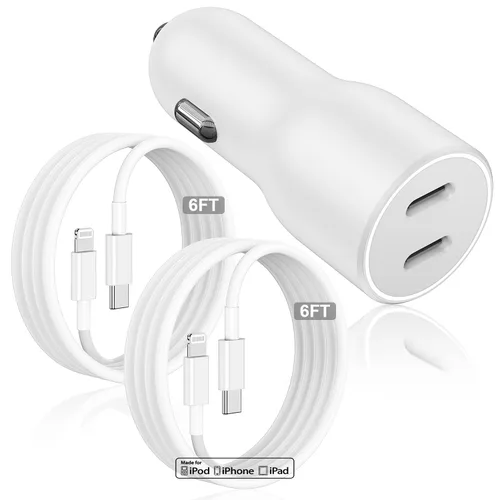 Cargador de coche para iPhone 14, 13, 12 Pro, carga rápida, [certificado Apple MFi] Cargador de coche USB tipo C carga rápida, adaptador de coche de