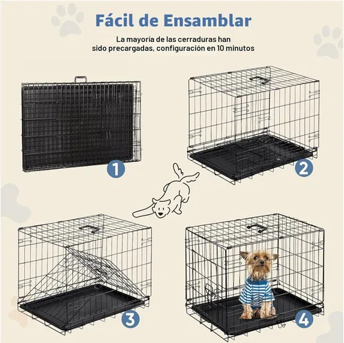 Miniatura 6 de DUMOS Jaula para perros, jaula pequeña de una sola puerta de 24 pulgadas con bandeja de plástico a prueba de fugas, perrera plegable de alambre