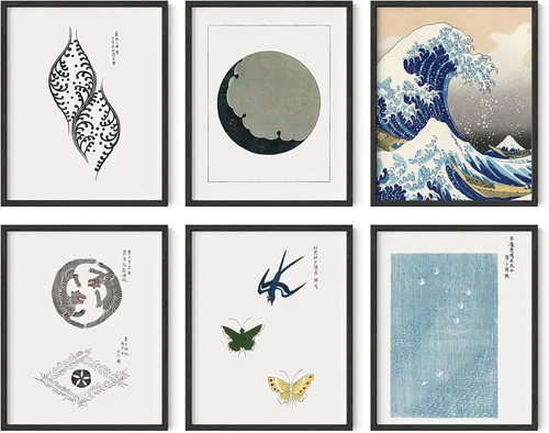 HAUS AND HUES Gallery - Juego de 6 pósteres de arte para pared, vintage, abstracto, bohemio, naturaleza, costero y estético para decoración de Gran