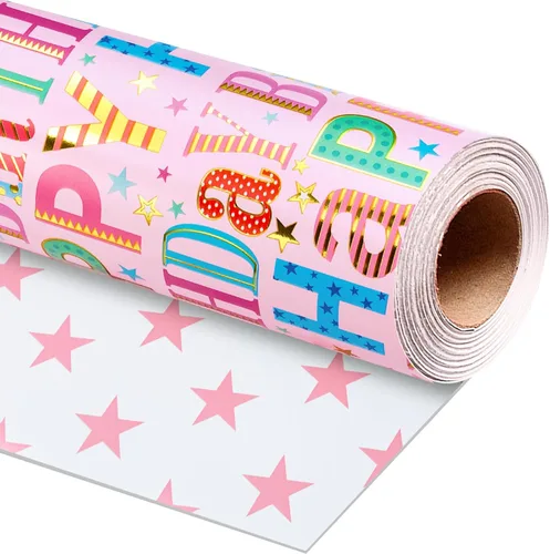 Miniatura 23 de Homeral Rollo de papel para envolver regalos azul para baby shower - Rollo mini - 17 pulgadas x 16.5 pies - Juego reversible de papel de regalo