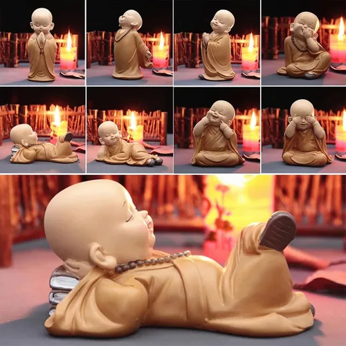 Miniatura 4 de Estatuilla de monje para decoración del hogar, estatua de Buda, figura de monje zen, lindo adorno de resina, mobiliario decorativo, arte chino